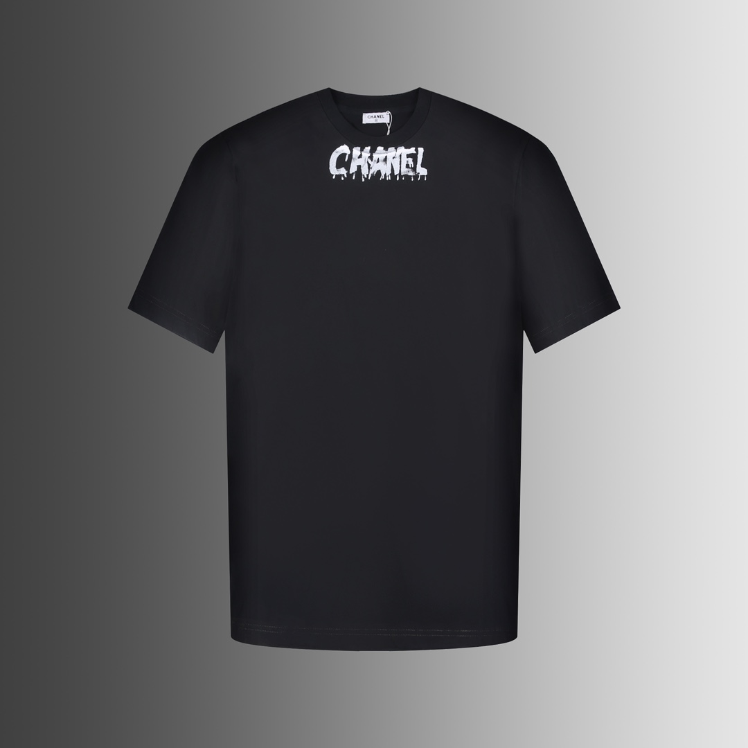 HOT品質保証 chanel t シャツ ピンクコピー 短袖 純綿 トップス ロゴプリント 柔らかい 男女兼用 ブラック_1