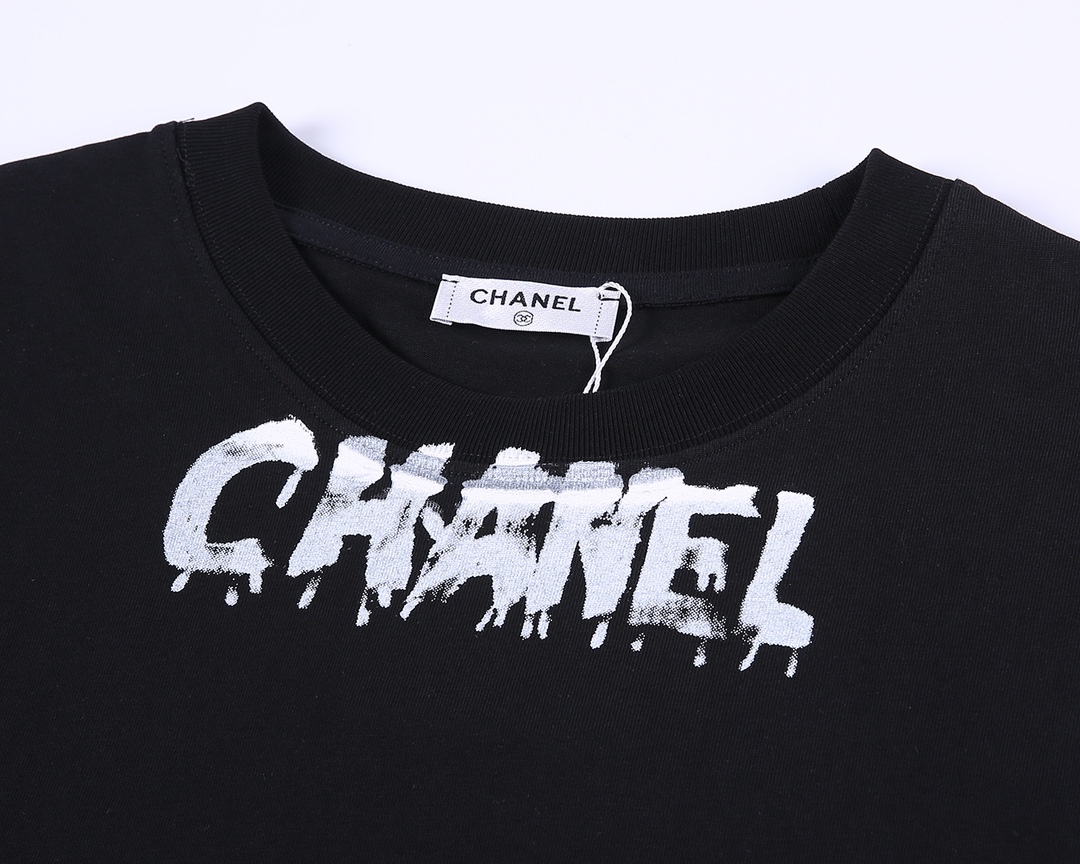 HOT品質保証 chanel t シャツ ピンクコピー 短袖 純綿 トップス ロゴプリント 柔らかい 男女兼用 ブラック_5