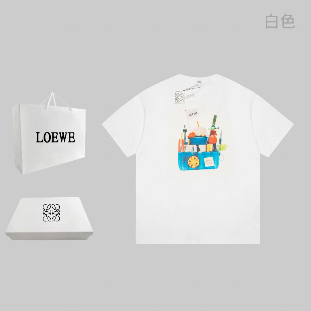 春夏数量限定 ロエベはハイブランド偽物 純綿 短袖 Tシャツ トップス 柔らかい 快適 プリント ホワイト_1