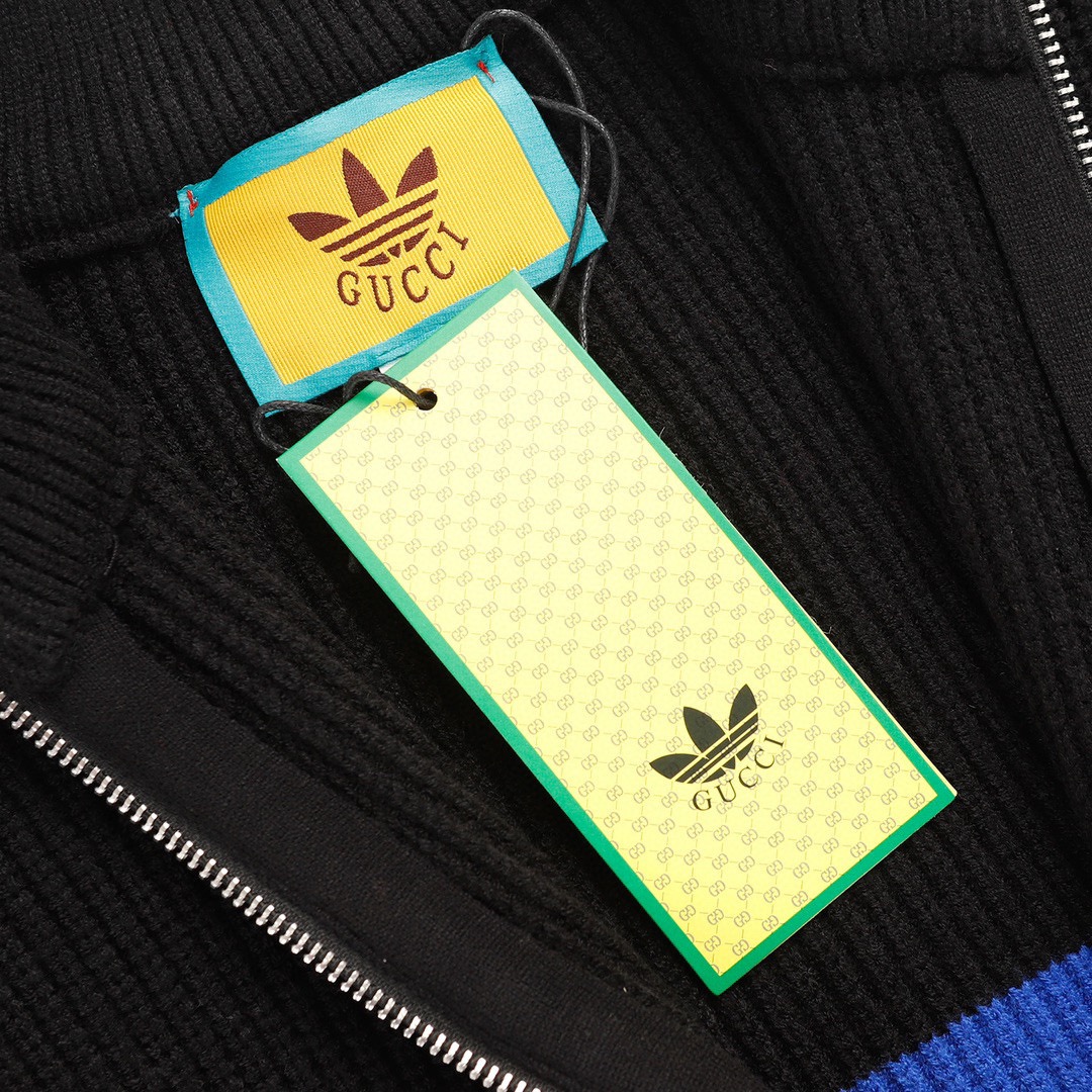 志尊淳 グッチセーター偽物 ニット トップス 暖かい adidas&Gucciコラボ アウター 運動風 ロゴ刺繍 ブラック_9