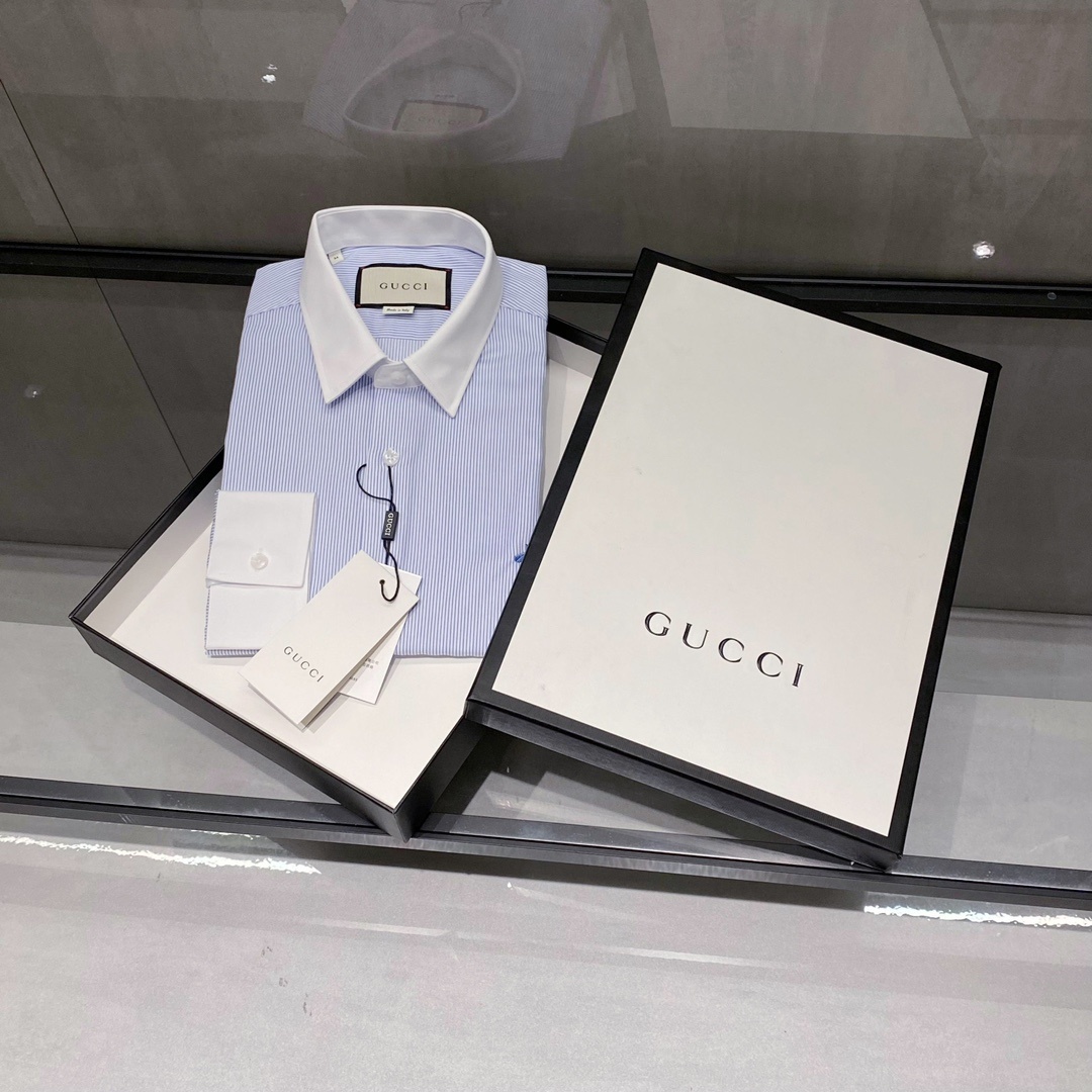 お洒落！gucci シャツ 長袖スーパーコピー トップス ビジネス 通勤 100％綿 シンプル ブルー_3