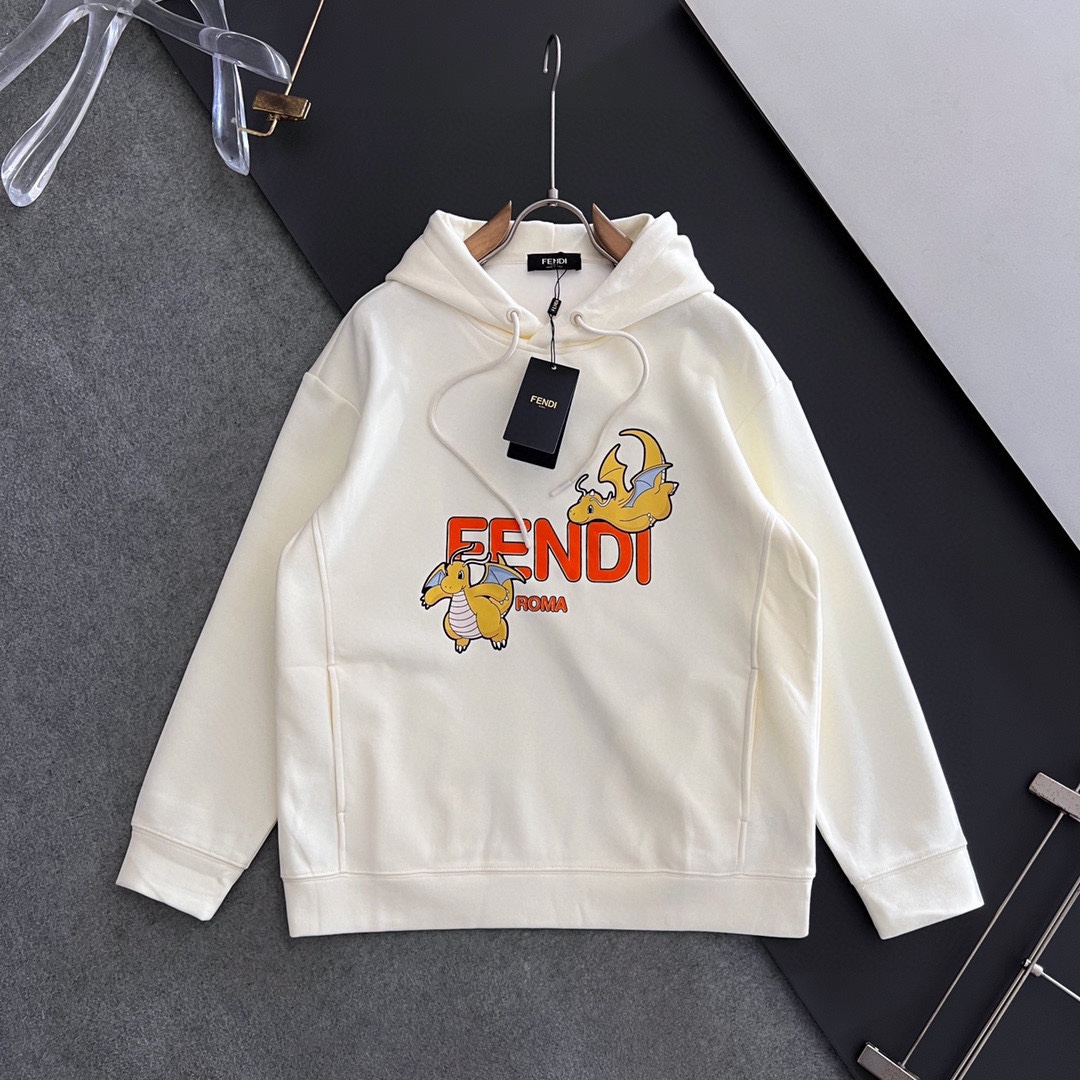 fendi の パーカーコピー 龍プリント トップス 純綿 シンプル カジュアル 高品質 ホワイト_6