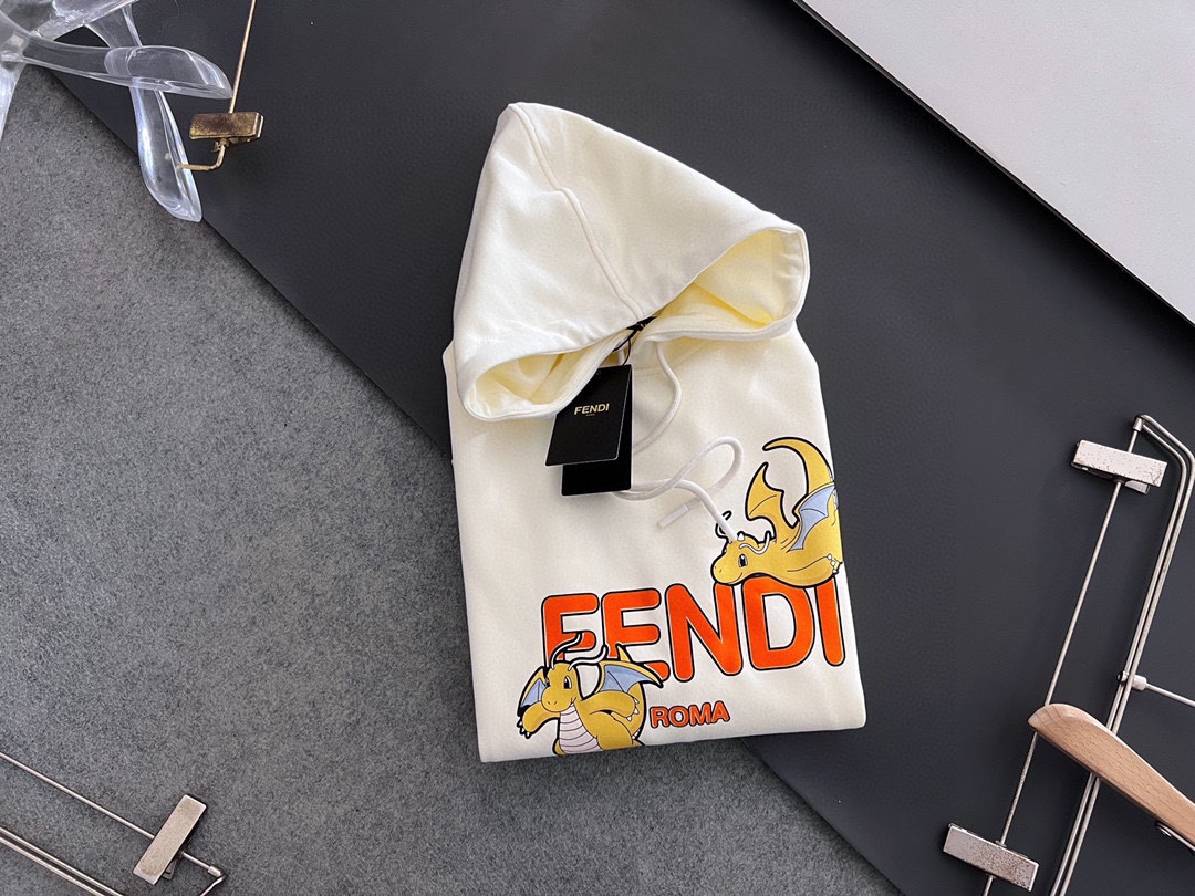 fendi の パーカーコピー 龍プリント トップス 純綿 シンプル カジュアル 高品質 ホワイト_7