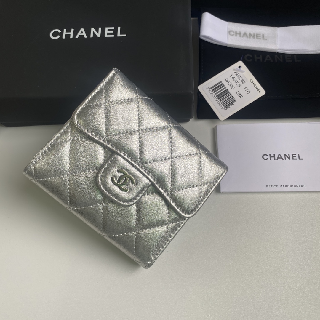 大得価のchanel 財布 ミニ激安通販ファッション 優雅 三つ折り 本革 レザー シンプル A82288 シルバー_2