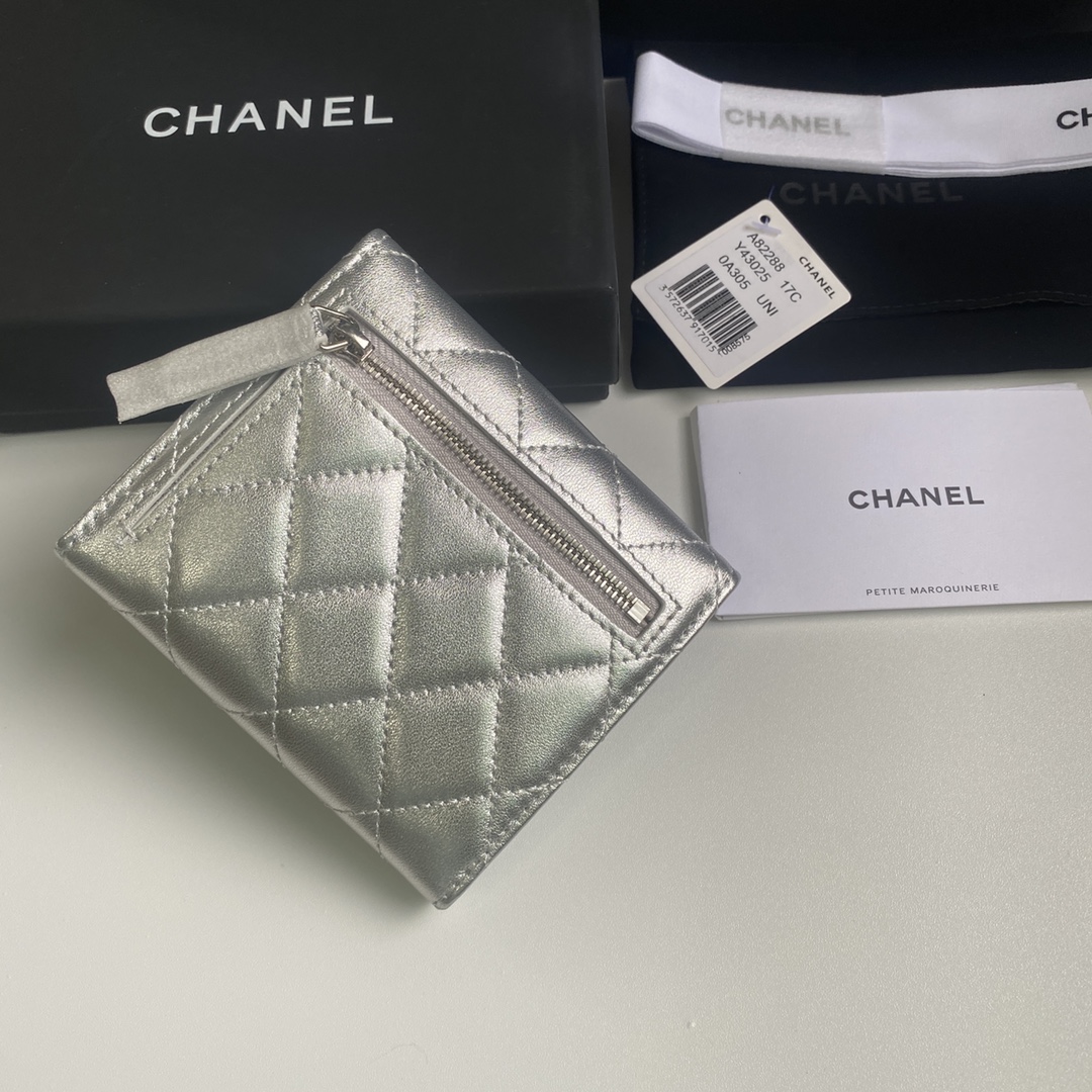 大得価のchanel 財布 ミニ激安通販ファッション 優雅 三つ折り 本革 レザー シンプル A82288 シルバー_3