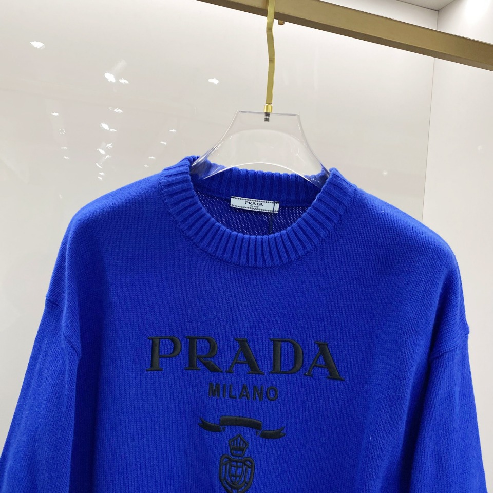 数量限定の爆買 prada セーター偽物 暖かい 弾性がいい 柔らかい トップス ニット ブルー_3