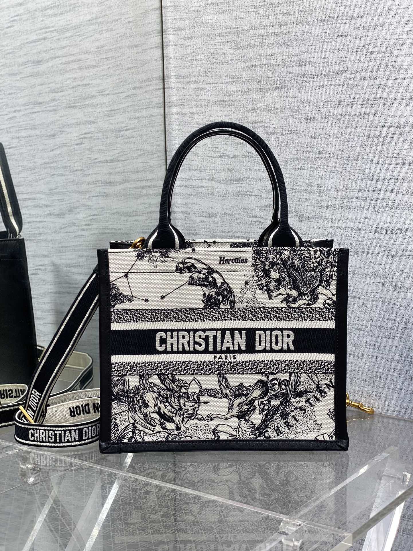 ミニサイズ dior サドル バッグ偽物 ハンドバッグ プリント トートバッグ 大容量 刺繡 斜め掛けバッグ ブラック_1