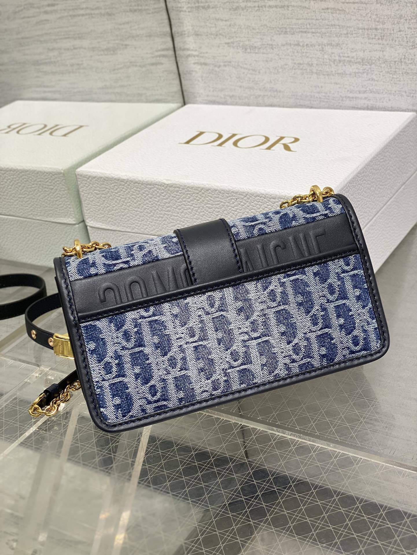 日常 実用 dior バニティ バッグコピー デニム素材  斜め掛けバッグ カジュアル 肩掛けバッグ ブルー_5