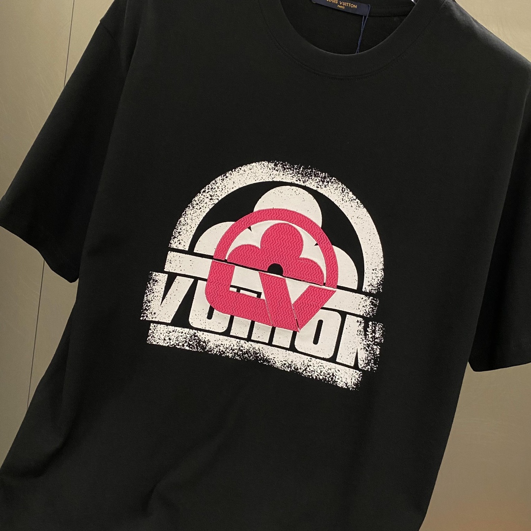 ルイヴィトン tシャツ 値段偽物 半袖 トップス 純綿 プリント 柔軟 ゆったり ブラック_3