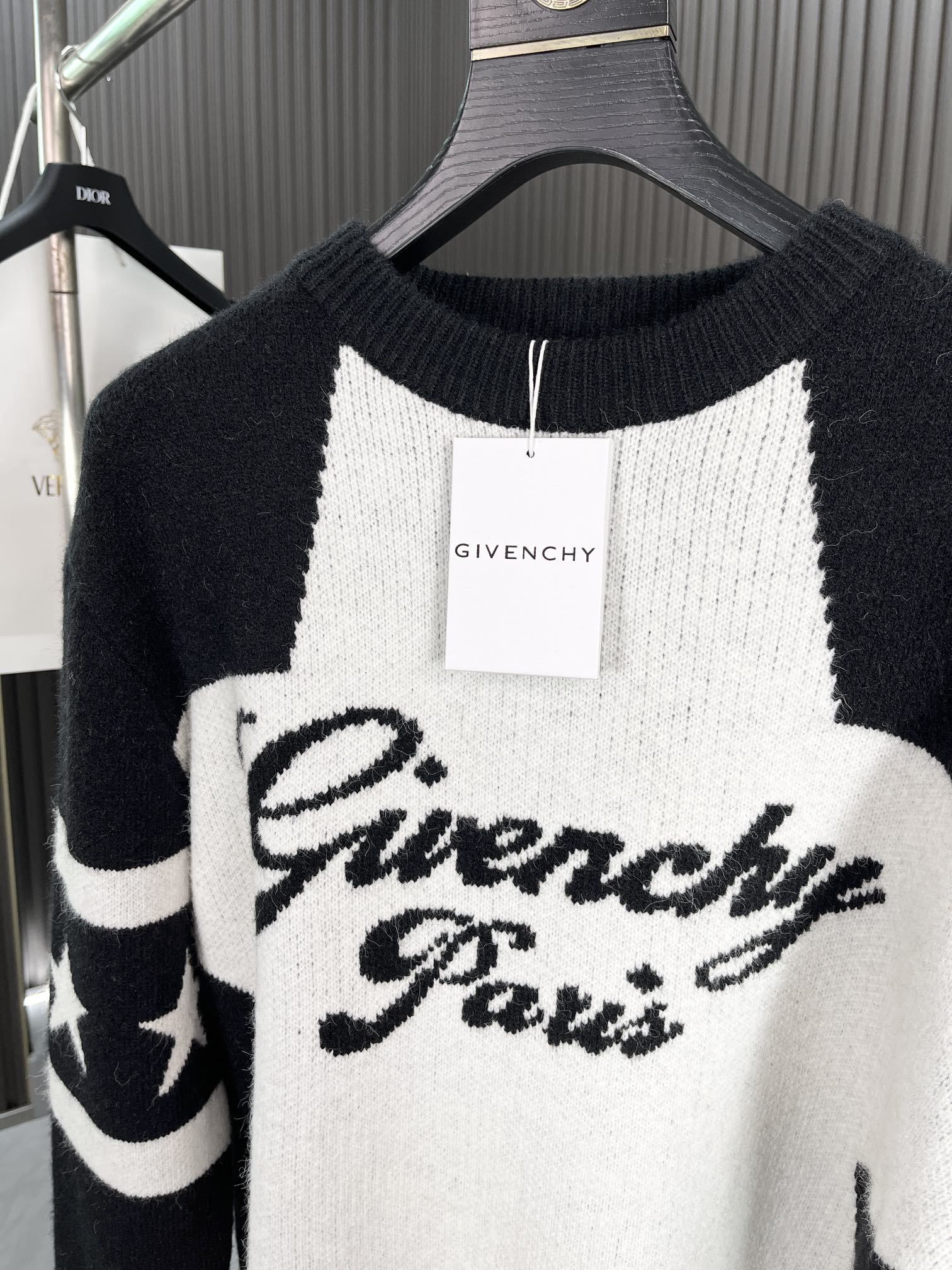 高級感たっぷり givenchy ニットコピー トップス セーター 暖かい 上質 ロゴあみ シンプル L04 ブラック_2