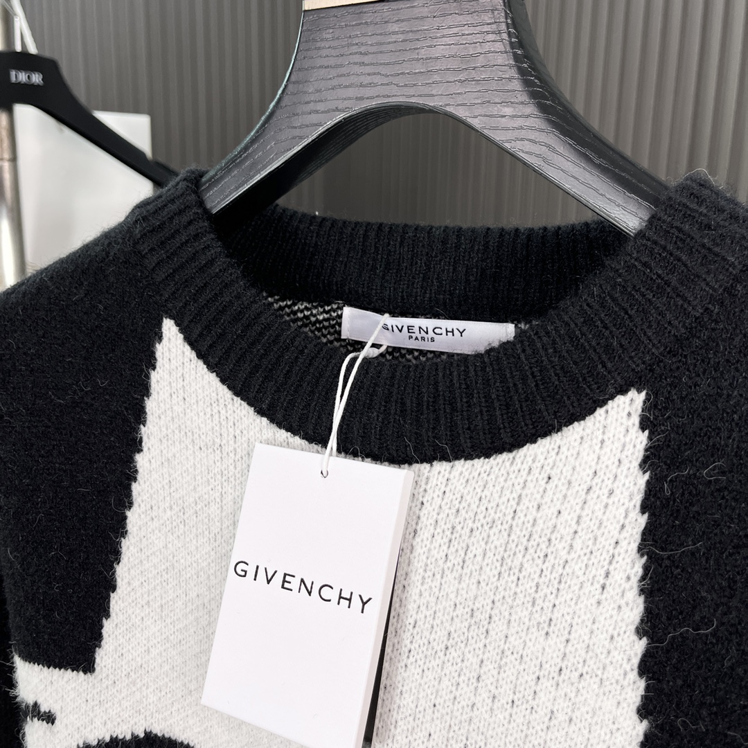 高級感たっぷり givenchy ニットコピー トップス セーター 暖かい 上質 ロゴあみ シンプル L04 ブラック_3