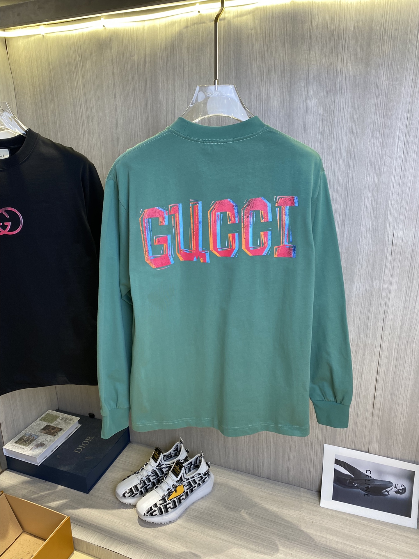 gucci アウトレット t シャツ偽物 純綿 トップス プリント 長袖 メンズ ゆったり 柔らかい グリーン_2