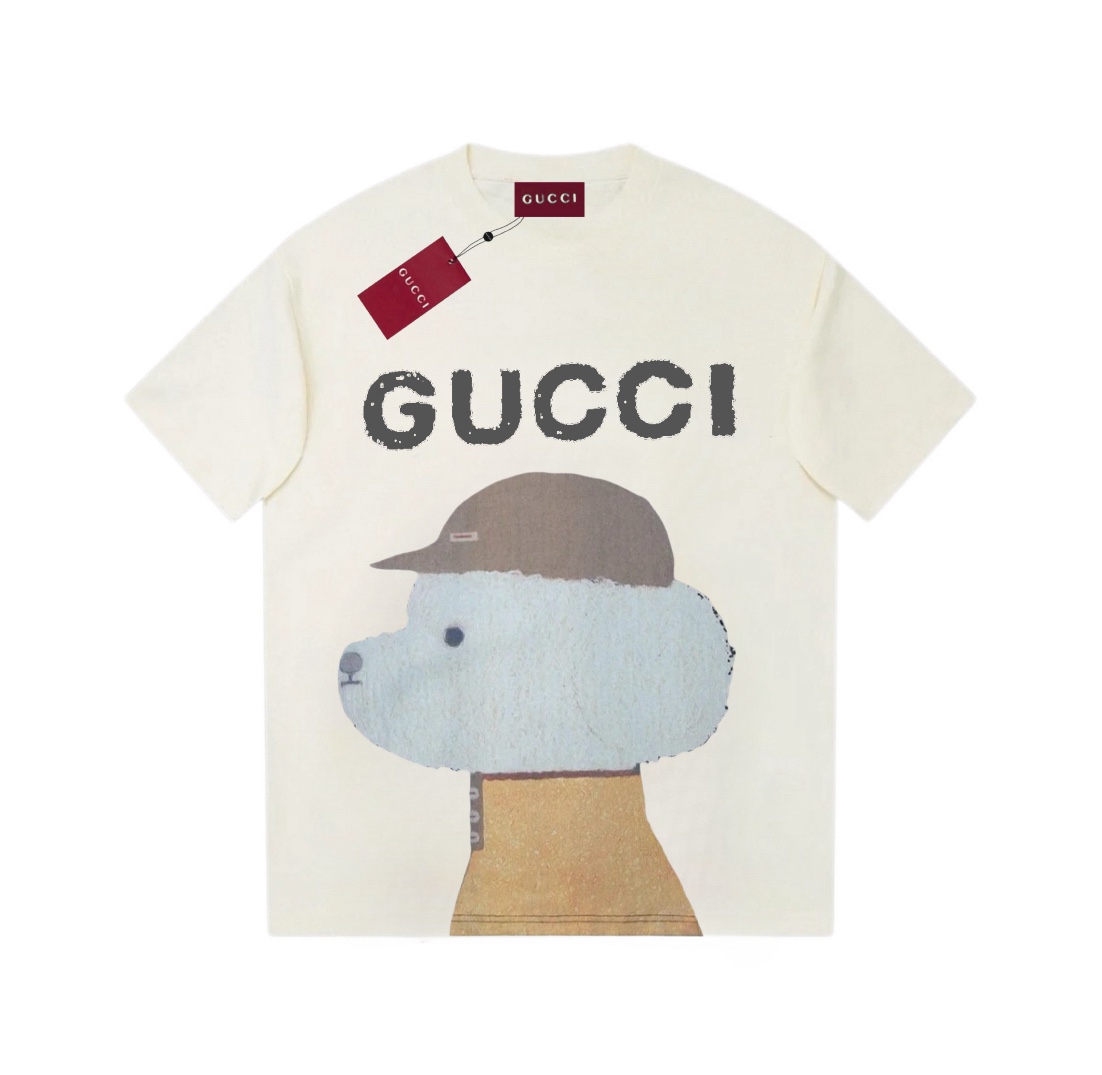 2025年のお買い得品 gucci の t シャツコピー 通気性いい  純綿 トップス 半袖 プリント 可愛い 杏色_1