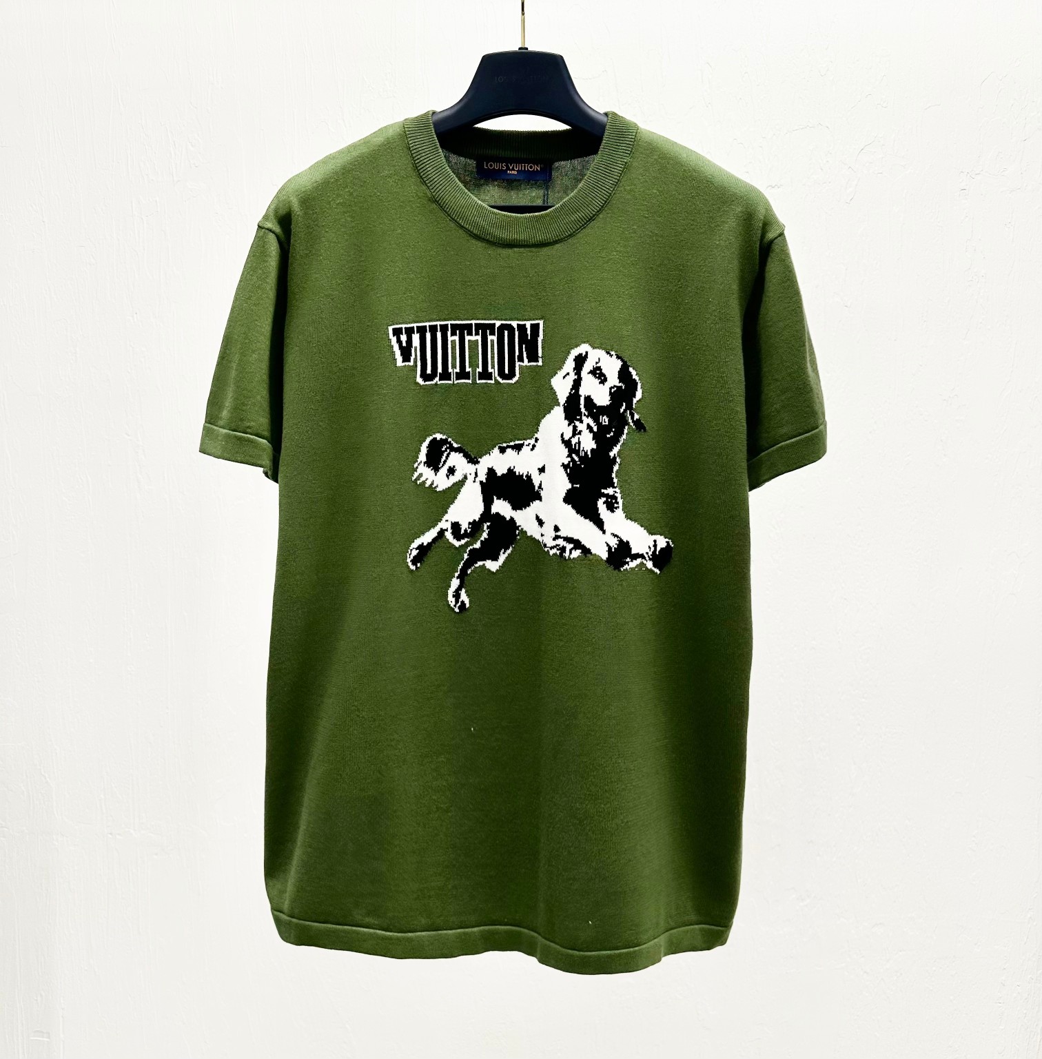 ルイヴィトンtシャツ楽天スーパーコピー トップス 半袖 シンプル 純綿 犬プリント グリーン_1